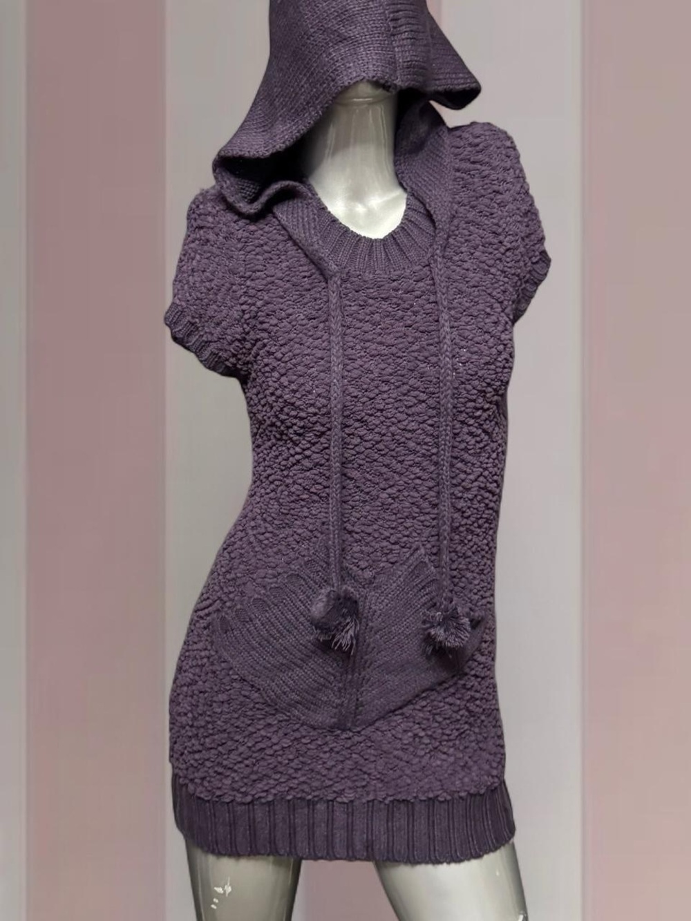 Y2K Fairycore Knit Hooded Pom-Pom Dress